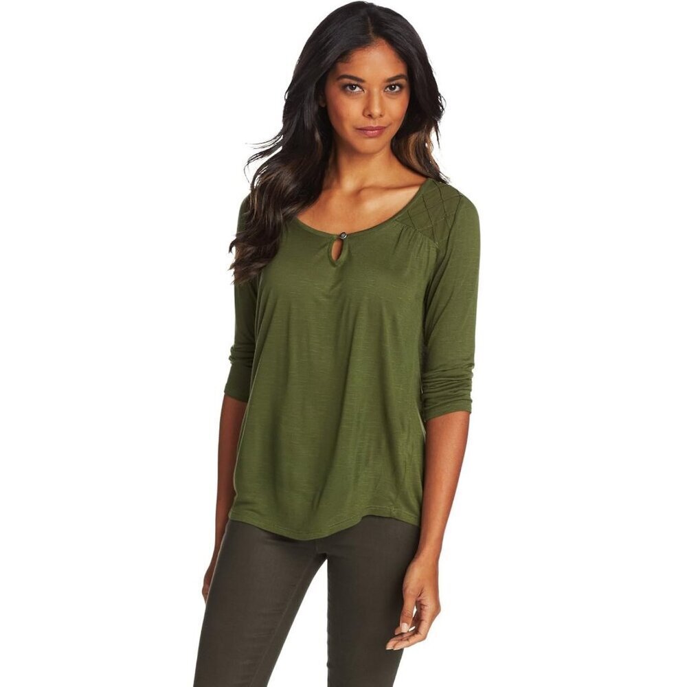 Lucky Brand Elie Yoke Viscose Olive Top Size L